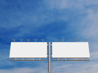 Obraz premium 3D rendering of blank billboard (empty advertisement) with clouds. Empty mockup template