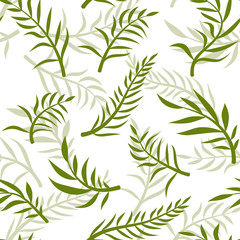 Naklejka na ściany i meble Tropical vector green leaves seamless pattern white background. Exotic wallpaper. Floral seamless pattern - Vector.