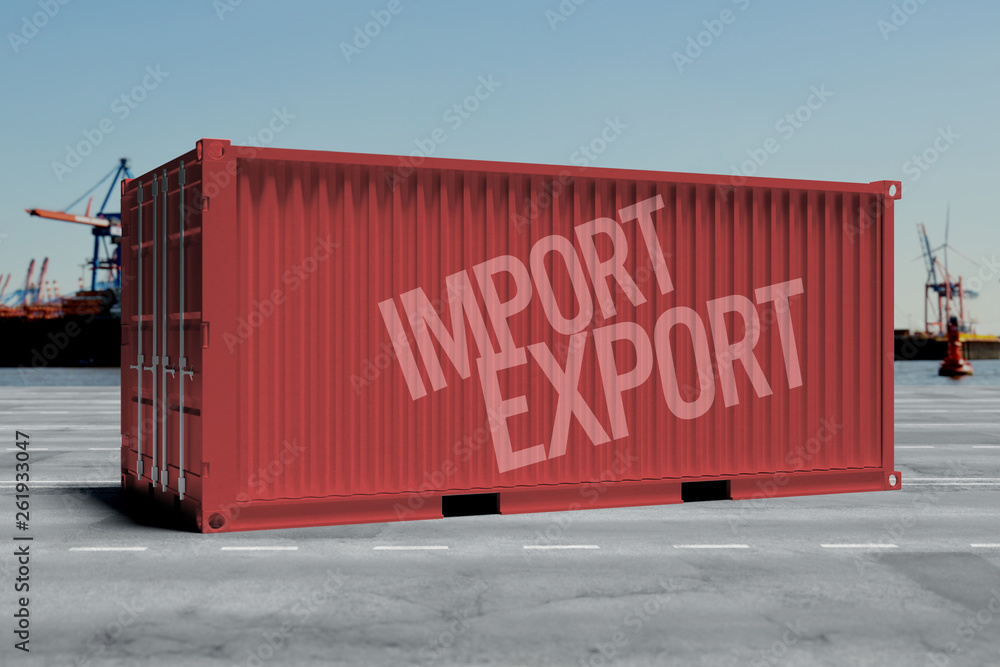 Aufkleber mock up of a container on a dock - 3d rendering