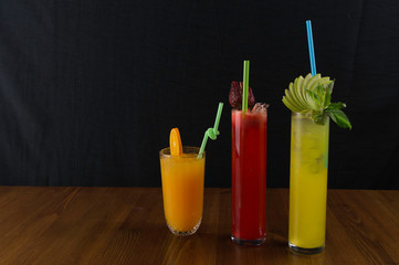 prepared fruit and exotic chocolate flavored sweet drinks