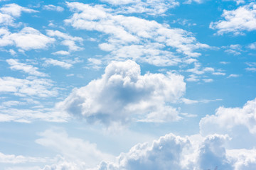 Beautiful white cumulonimbus clouds against the background of the bright blue sky