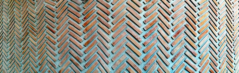 Panorama of brick wall in herringbone pattern