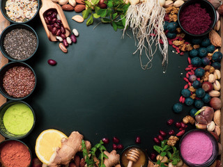 Obraz na płótnie Canvas Super food selection. Various super foods and healthy foods