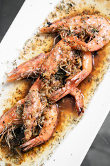 prawns sauteed with garlic herb and balsamic vinegar sauce