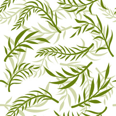 Tropical vector green leaves seamless pattern white background. Exotic wallpaper. Floral seamless pattern - Vector.