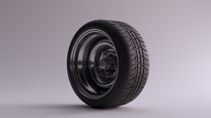 Alloy Rim Wheel with a Old School Closed Retro Wheel Design Silver Chrome with Racing Tyre 3d illustration 3d render