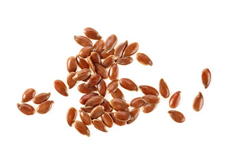 Flax seeds isolated on white background. Top view.