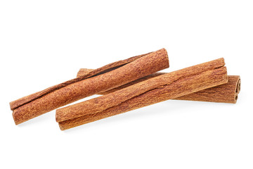 Three cinnamon sticks isolated on white background