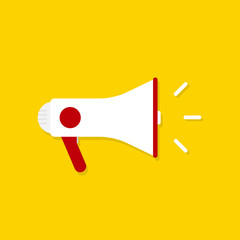 Yellow poster with white isolated loudspeaker.