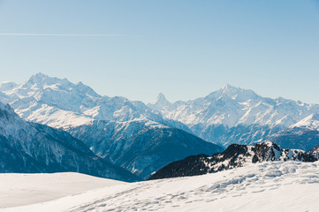 Fototapeta na wymiar Riederalp, Walliser Alpen, Matterhorn, Fletschhorn, Weisshorn, Alpen, Winter, Wintersport, Wallis, Schweiz