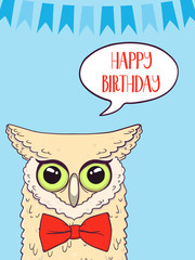 Cute owl for poster, greeting, birthday card and party decor