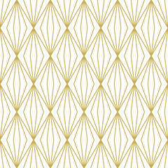 Geometric linear rhombuses in gold color. Seamless vector pattern