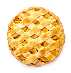 Tasty orange pie on white background