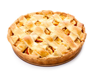 Tasty orange pie on white background