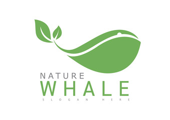 Leaf And Whale Fish logo design Vector