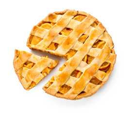 Tasty orange pie on white background