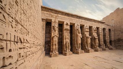 Temple of Medinet Habu. Egypt, Luxor. The Mortuary Temple of Ramesses III at Medinet Habu is an...