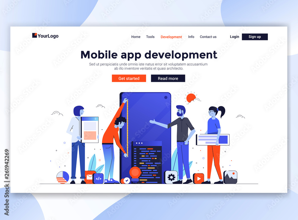 Poster flat modern design of website template - mobile app development
