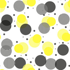 Vector geometric seamless pattern. Universal Repeating abstract circles figure in black white yellow. Modern circle design, pointillism eps10