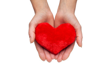 Female hands giving red heart