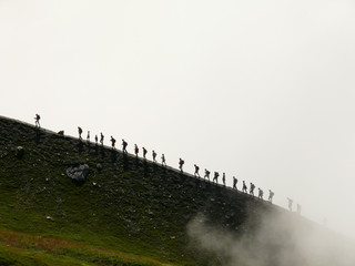 A group of mountaineers on the slopes of a mountain