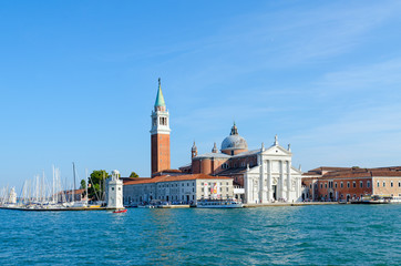Fototapeta na wymiar Beautiful view from sea to Cathedral of San Giorgio Maggiore on island, Venice, Italy
