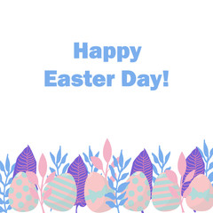 Fototapeta na wymiar Happy easter day card. Nice vector illustration with leaves and eggs.