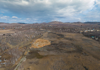 Fototapeta na wymiar Very dirty city of Karabash. Aerial