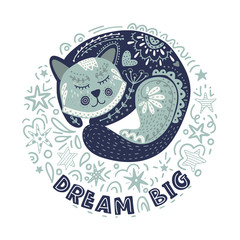 Dream big. Vector cat illustration.