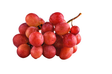 juicy fresh tassels of red grapes isolated on white background