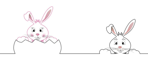 freches Hasenmädchen in pink im Ei und frecher Hasenjunge