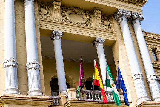 Ayuntamiento in Malaga. 19th century baroque style Town Hall building. Designed by Fernando Guerrero Strachan and Manuel Rivera Vera 1919. Malaga Province, Costa del Sol, Andalucia, Spain