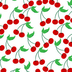 Vector illustration of painted cherries on white background. Symbol of fruit, food,vegetarian,vegan.
