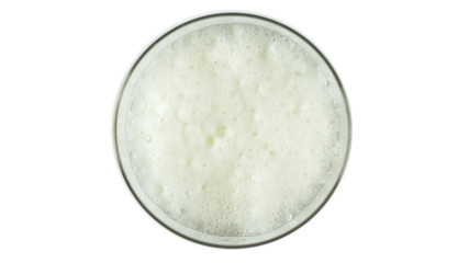 Glass of beer isolated on white background, top view