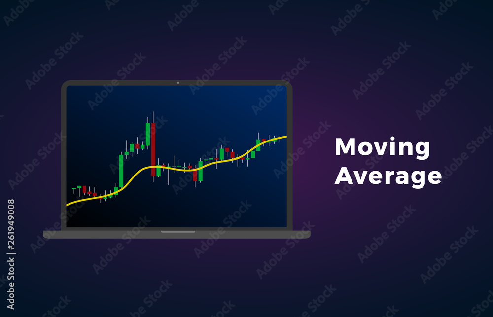 Poster moving average indicator technical analysis. vector stock and cryptocurrency exchange graph, forex a