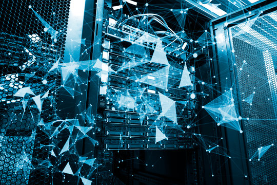 Cloud computing database design with plexus overlay 3d rendering - Powered by Adobe