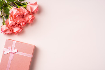 top view rose on pink for mothers , valentines day