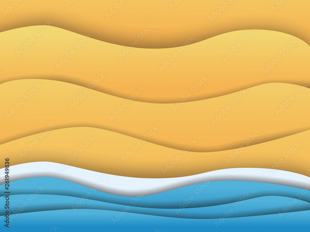 Poster summer beach vector poster background template in moder paper layer material design style. symbol of