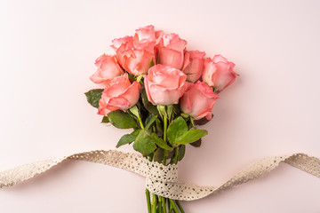 top view rose on pink for mothers , valentines day