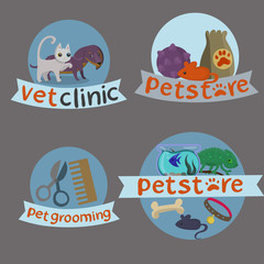 Cute vet icon set. Hand drawn icons of pets
