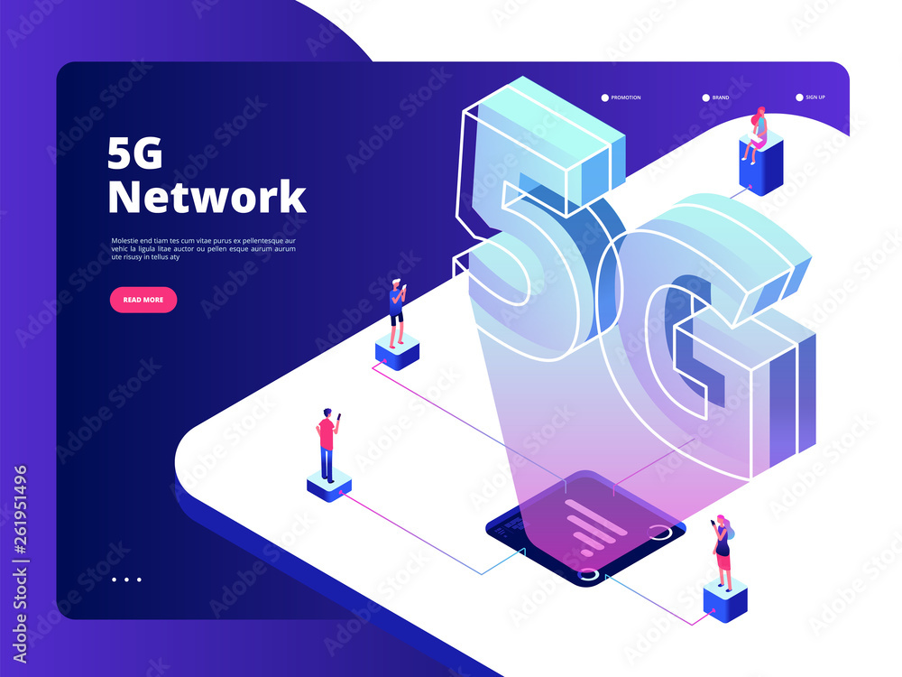 Poster network 5g. wireless data transmission 5g technology internet speed broadband five hotspots wifi glo
