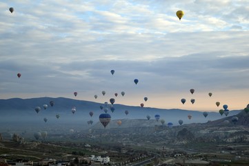 Sunrise and balloons. Beautiful background of the balloon and the sunset.Cappadocia. Turkey. Göreme.