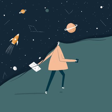 Illustration of woman walking in Space