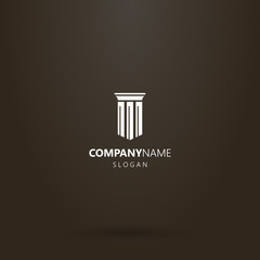 white logo on a black background. vector flat art shield-shaped logo of an ancient greek column