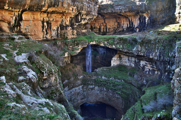 Baatara gorge waterfall, Lebanon - obrazy, fototapety, plakaty