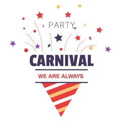 Obraz na płótnie Canvas Carnival party isolated icon birthday cone hat and firework