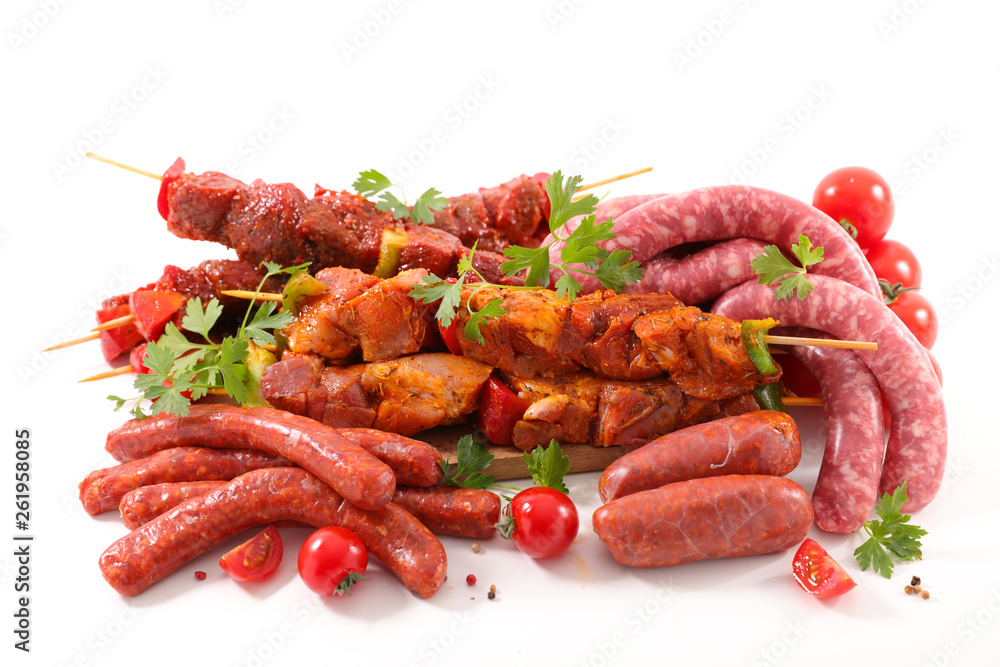 Wall mural assorted barbecue meat isolated on white background