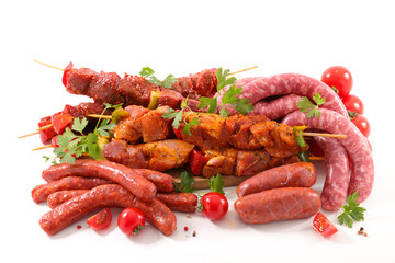 assorted barbecue meat isolated on white background