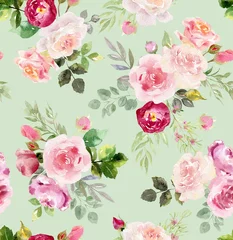 Garden poster Roses Watercolor floral seamless pattern