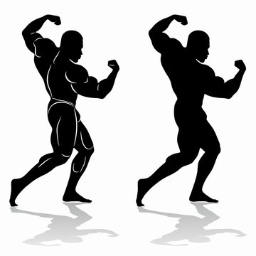 silhouette of bodybuilder , vector drawing